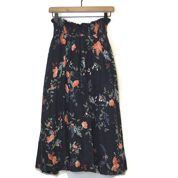 Michael Stars Floral Print Midi Skirt Flowy Boho Cottagecore Black Orange Blue S - Picture 1 of 15